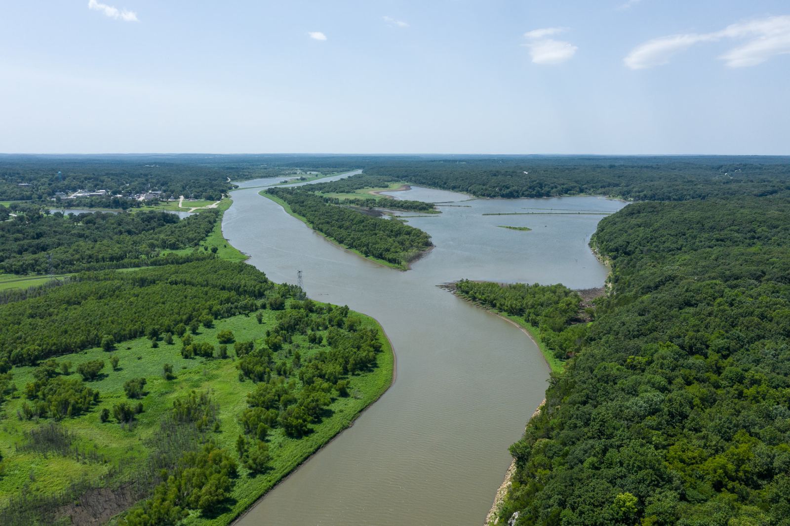 Aerial view of a Missouri lake